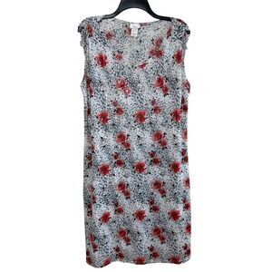 Orange USA Y2K Midi Dress‎ Womens 2XL Red Rose Leopard Print Glitter V-Neck